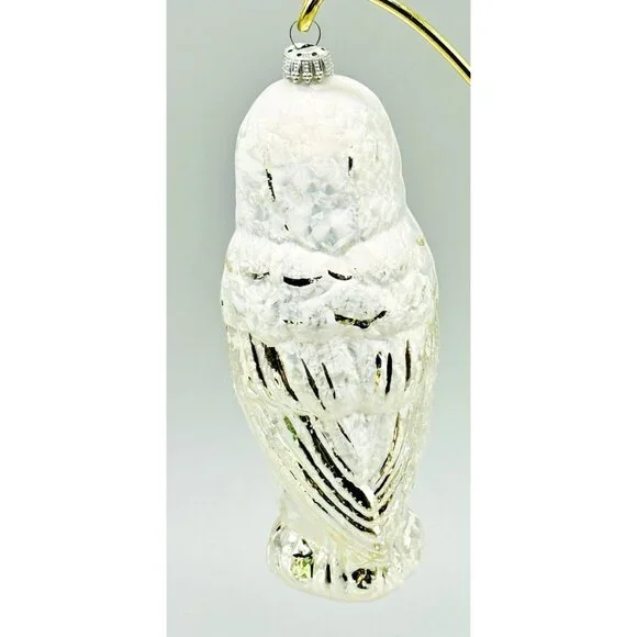 Snowy Owl Vintage Christmas Ornament West Germany Blown Glass White Silver 6 in - Picture 4 of 8